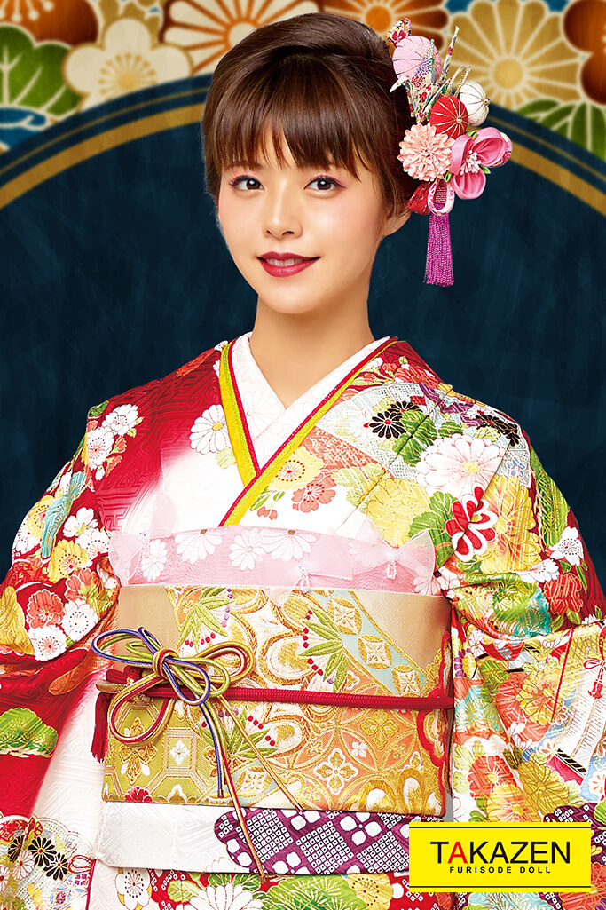 TAKAZENのレンタル振袖 プレミアム古典　赤/クリーム/ゴールド(金色)　上品　最高級　豪華　桂由美プレミアム振袖　鈴木ゆうか【通販可】21033