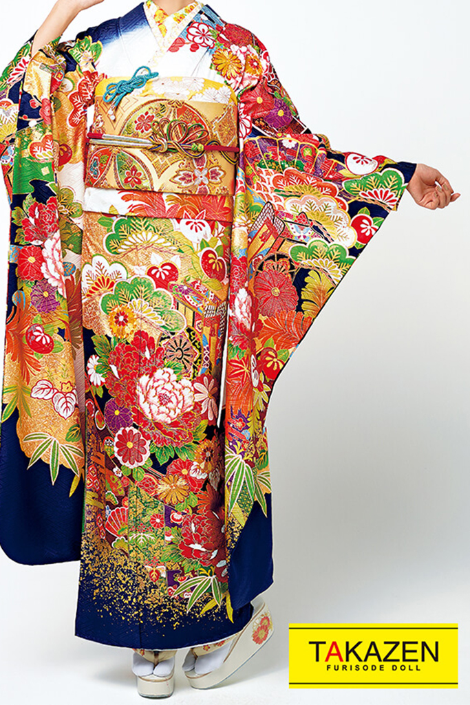 TAKAZENのレンタル振袖 桂由美プレミアム　白/青色　牡丹柄　豪華　上品古典　高級振袖　華やか　桂由美プレミアム振袖【通販可】22024