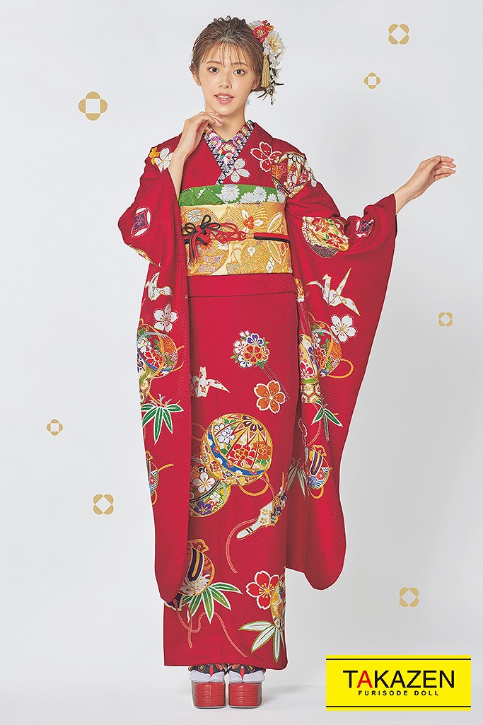 柄少なめシンプル上品古典(金彩刺繍京友禅) 赤/ゴールド(金色) 32055