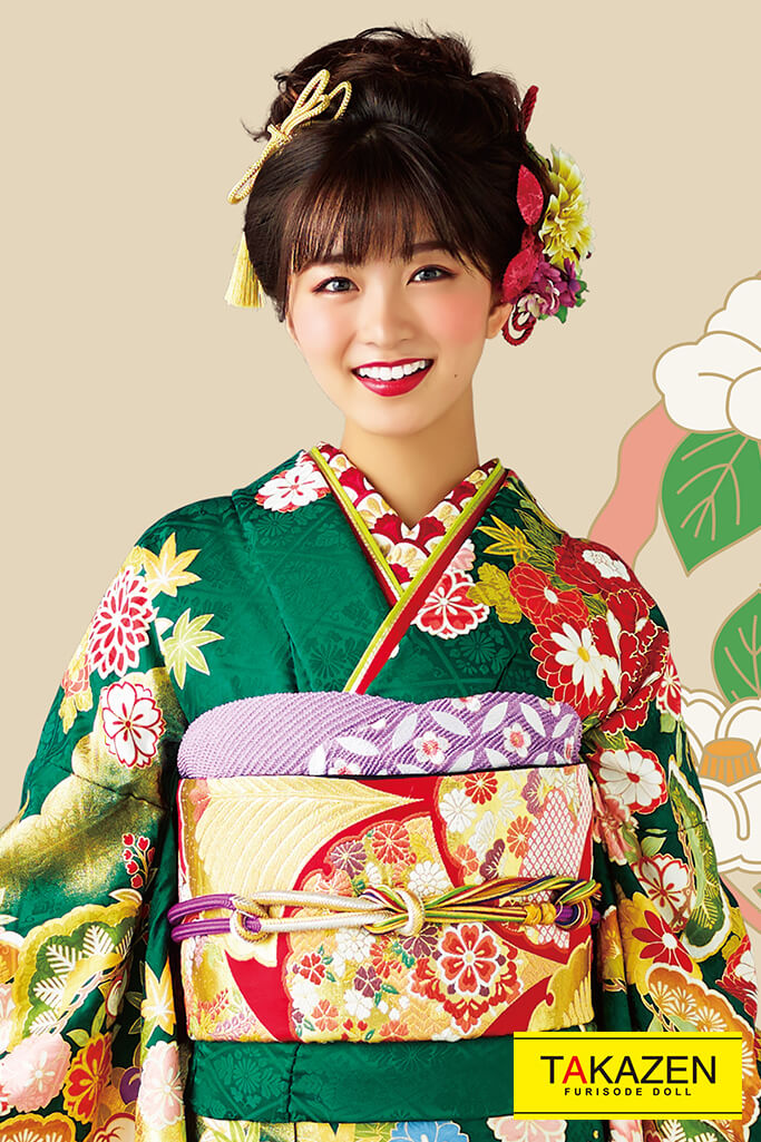 TAKAZENのレンタル振袖 正統派古典　緑色/金(ゴールド)　牡丹柄　豪華　金彩古典振袖　桂由美プレミアム【通販可】32057