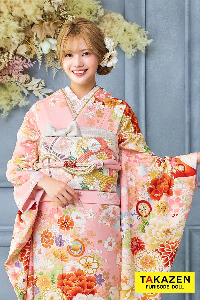 TAKAZENのレンタル振袖 安い！正統派古典　ピンク　菊柄　かわいい　はんなり　上品　おしとやか【通販可】32171