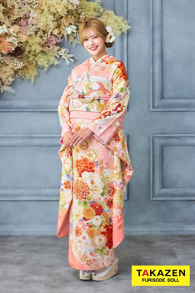 TAKAZENのレンタル振袖 安い！正統派古典　ピンク　菊柄　かわいい　はんなり　上品　おしとやか【通販可】32171
