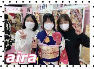 レトロ古典　ネイビー　大柄　振袖　鶴
