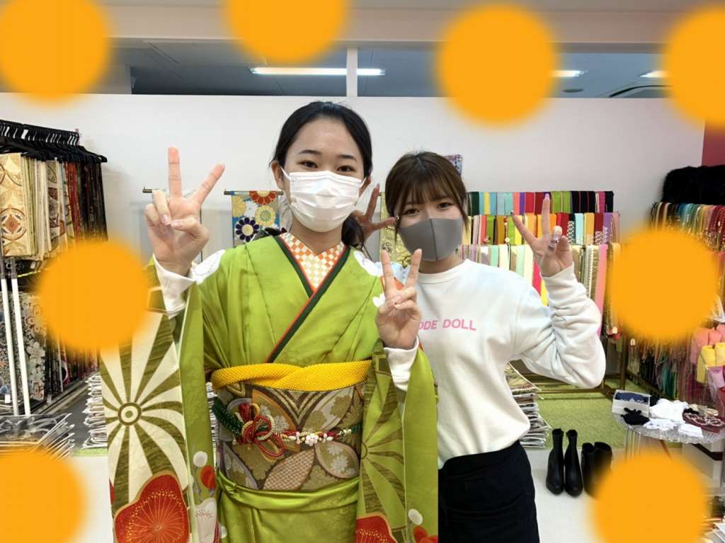 ♡9日　抹茶色のヴィンテージレトロの可愛いお振袖の姫ちゃん♡