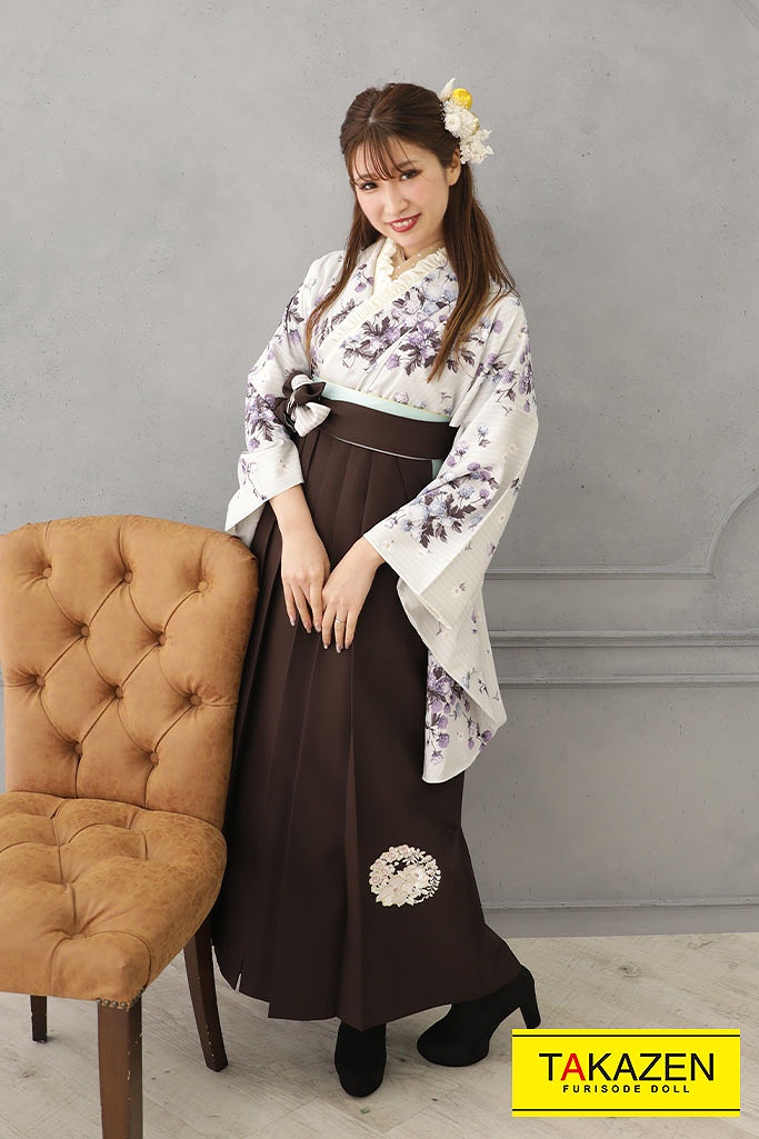 TAKAZENのレンタル袴 くすみカラーガーリー　紫/グレー　小花柄　大人っぽい　おしゃれ　上品　寒色系【通販可】R22028