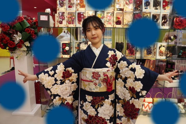 TAKAZEN タカゼン モード 黒色 青色 派手 キラキラ 振袖 成人式 レンタル