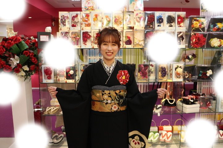 TAKAZEN タカゼン モード 黒色 青色 派手 キラキラ 振袖 成人式 レンタル