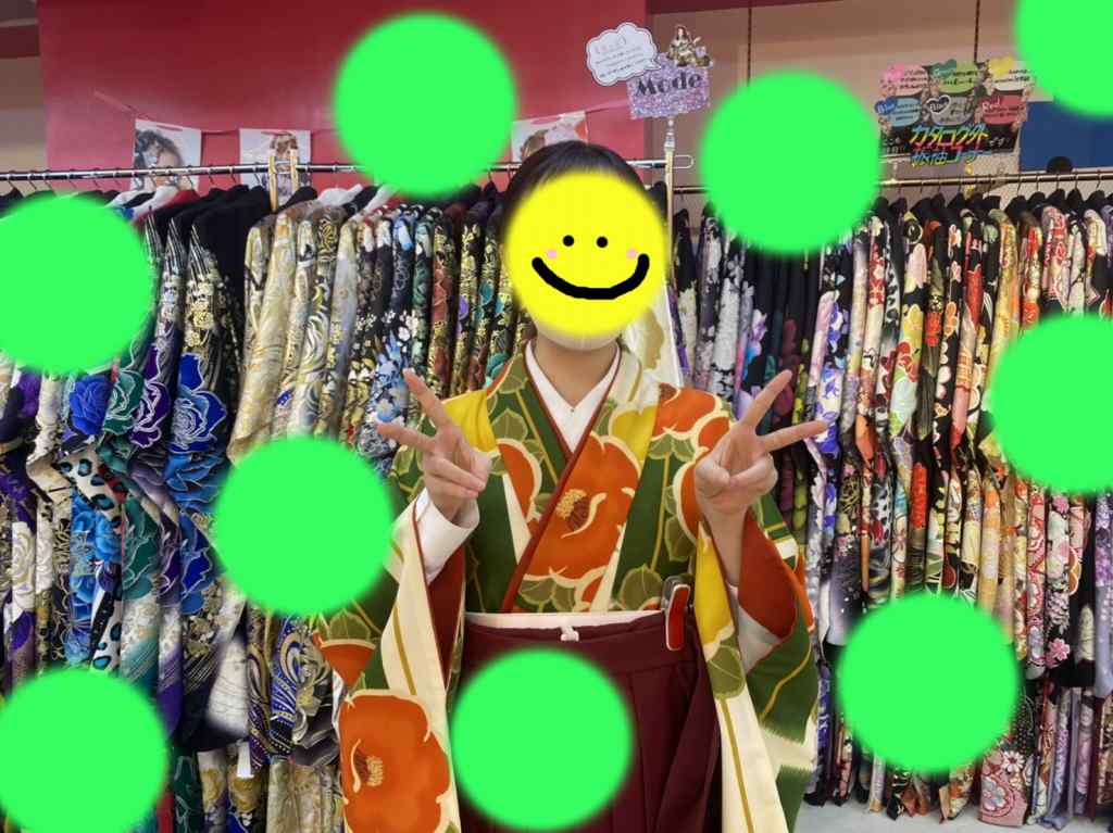 【TAKAZEN神戸店】♡27日 レトロ感が可愛い♡緑×オレンジのオシャレ小振袖の卒業式の袴姫ちゃん♡
