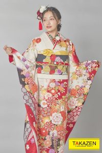 成人式 可愛い 振袖 赤 白地 人気