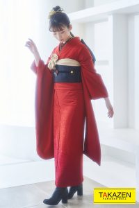 フリソデ 振袖 成人式 可愛い 今どき シンプル 無地系 赤