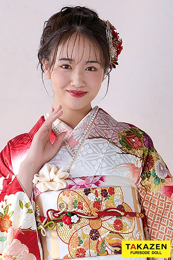 TAKAZENのレンタル振袖 正統派古典振袖　吉澤織物/匠　赤/白　松柄/菊柄　清楚　伝統的　かわいい　本格的　高級古典　天翔愛【通販可】24043