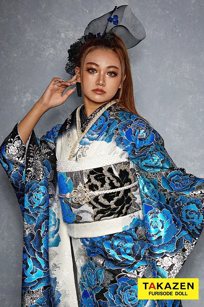 成人式 振袖 ネットレンタル キャバ嬢 キラキラ 派手 ギャル モード セクシー 華やか シルバー 銀 ブルー 青 可愛い
