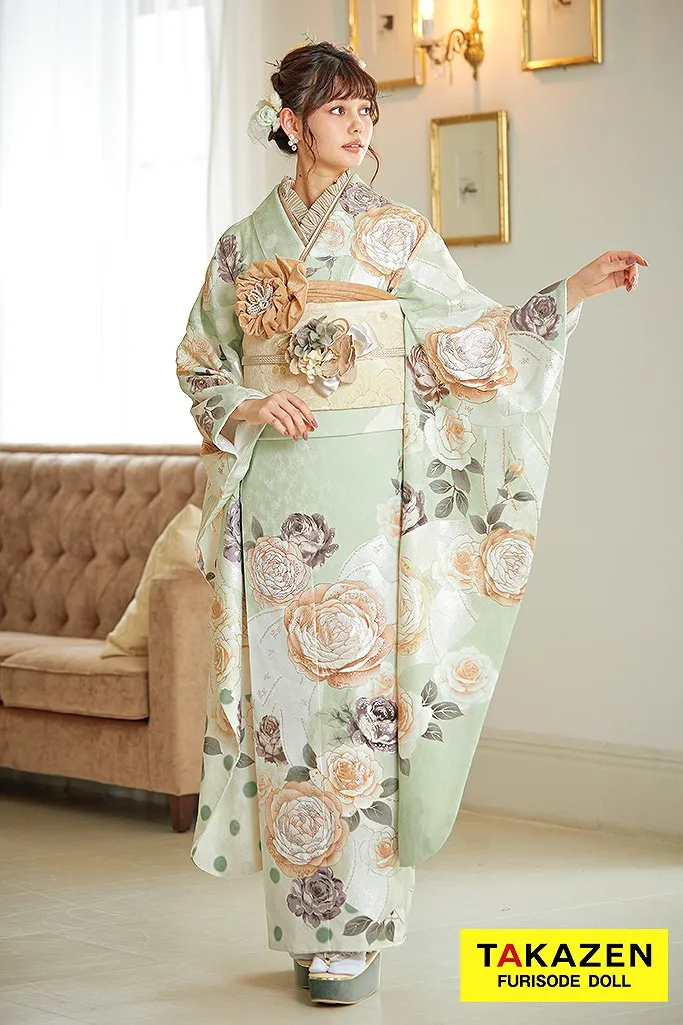 振袖 成人式 ヘップバーン 可愛い 淡い 淡色 ミントグリーン エメラルドグリーン 白
