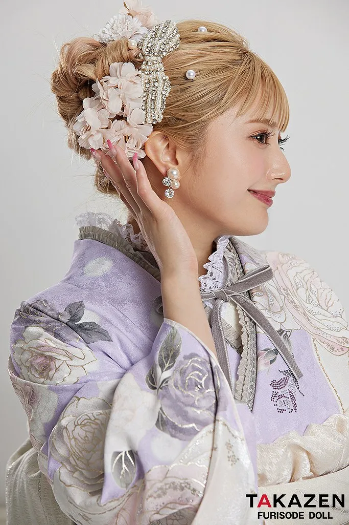 成人式 振袖 ネットレンタル シャネルカラー パープル 紫 可愛い かわいい キラキラ リボン パステルカラー
