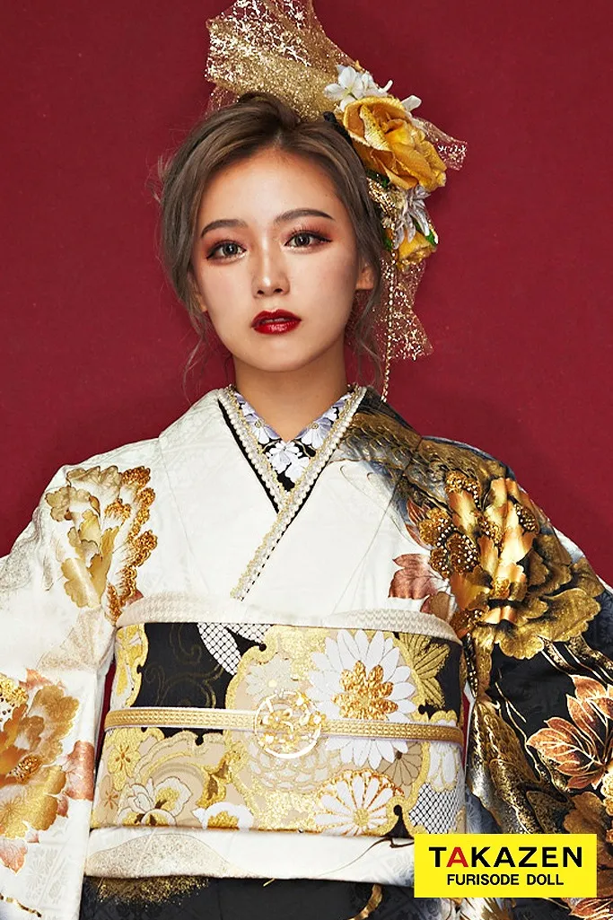 成人式 振袖 ネットレンタル キャバ嬢 キラキラ ジャパンモード 金 ゴールド 黒 白 可愛い かわいい