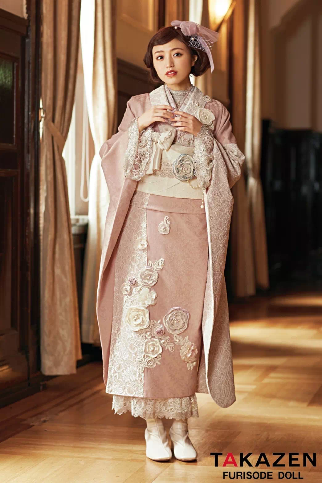 TAKAZEN姫路店　姫路市　成人式　卒業式　袴　振袖　イマドキ振袖　香音　レース　レース振袖　ピンク