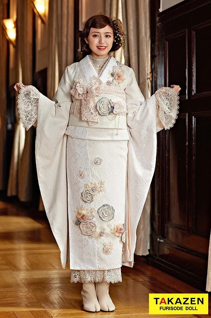 成人式 振袖 レース レースインナー フレンチガーリー お花 ホワイト 白 淡い かわいい 可愛い