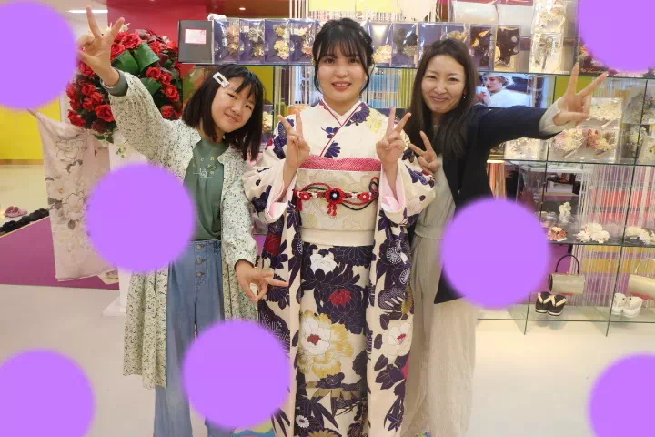TAKAZEN神戸店　前撮り撮影会　成人式　振袖　レンタル　レトロ　古典　白　紫　