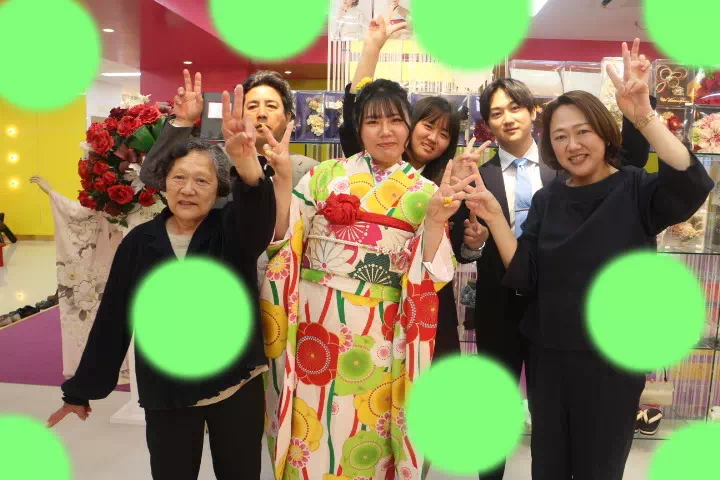 TAKAZEN神戸店　前撮り撮影会　成人式　振袖　レンタル　レトロ　黄色　緑