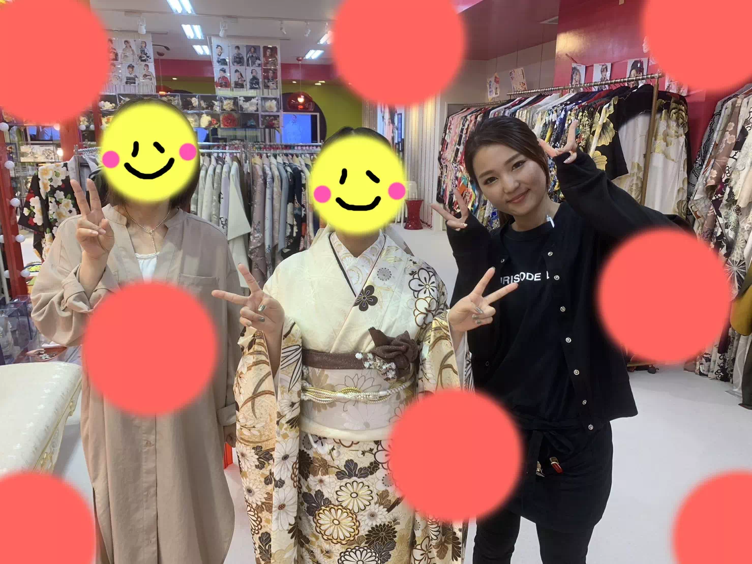 TAKAZEN神戸店　前撮り撮影会　成人式　振袖　レンタル　古典　クリーム色　オシャレ　