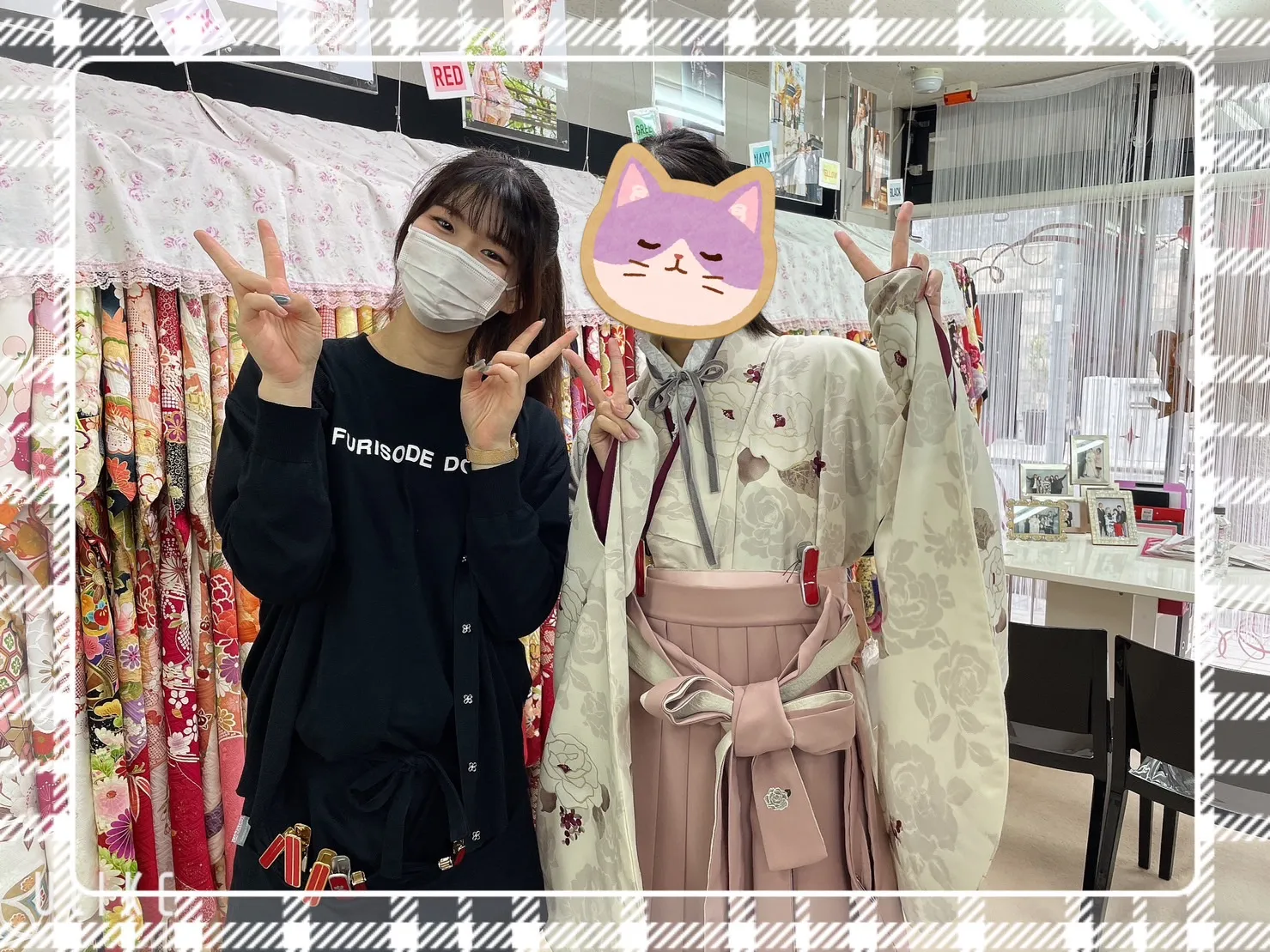 袴　前撮り撮影会　可愛い　おしゃれ　えんじ　ピンク　ガーリー　レースリボン