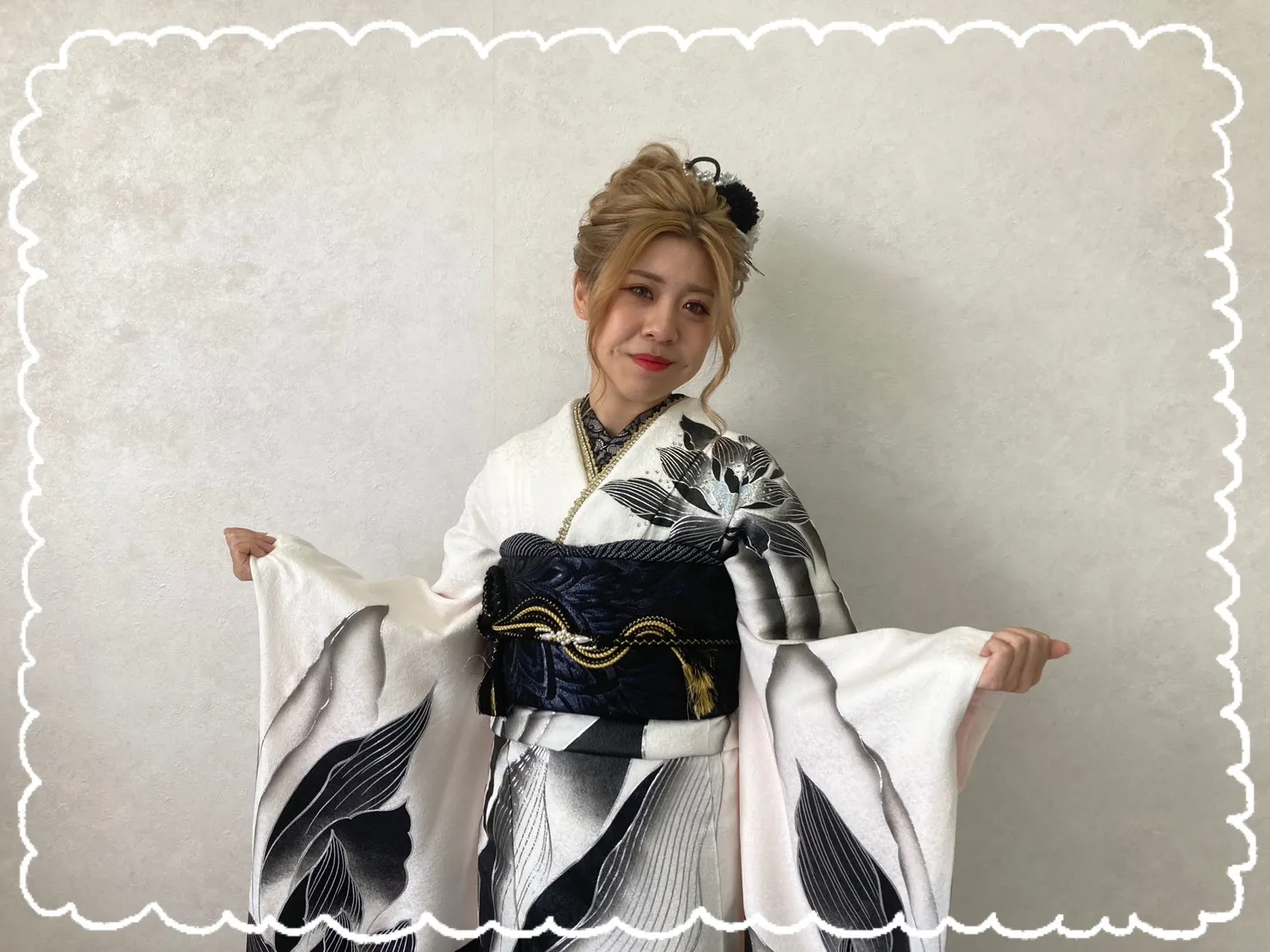 振袖レンタル 奈良 橿原 かわいい おしゃれ かわいい かっこいい イマドキ モノトーン 白 黒