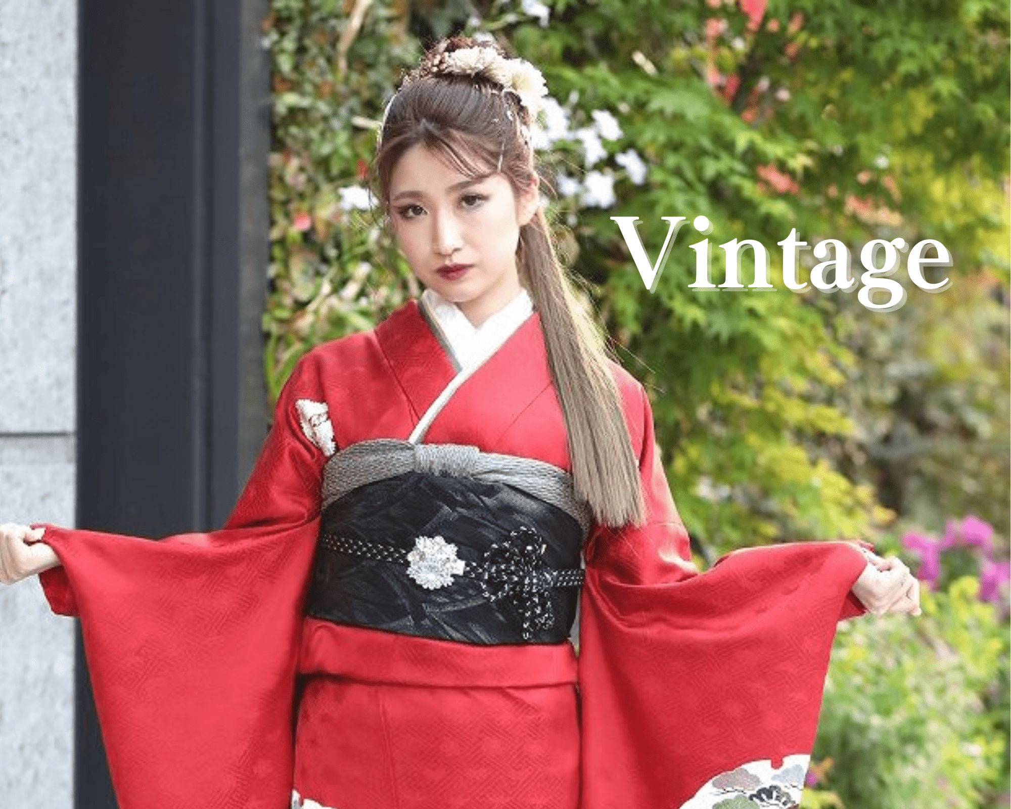 【TAKAZEN姫路店】真っ赤なヴィンテージ振袖で姫路市成人式の会場で目立っちゃおう!きらきら重ね衿でポイントアップ★