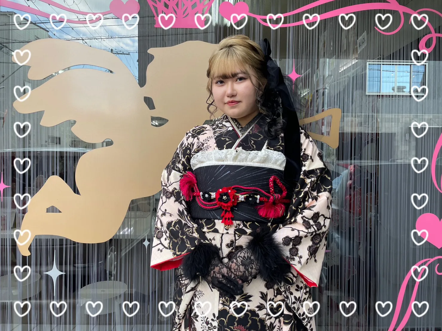 振袖 レンタル 奈良 前撮り撮影会 おしゃれ かわいい モノトーン 赤 ヴィンテージ