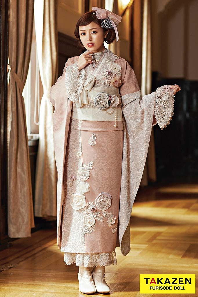 成人式 レンタル 振袖 可愛い 今どき 淡い色 ピンク 薄ピンク 立体花 レースインナー