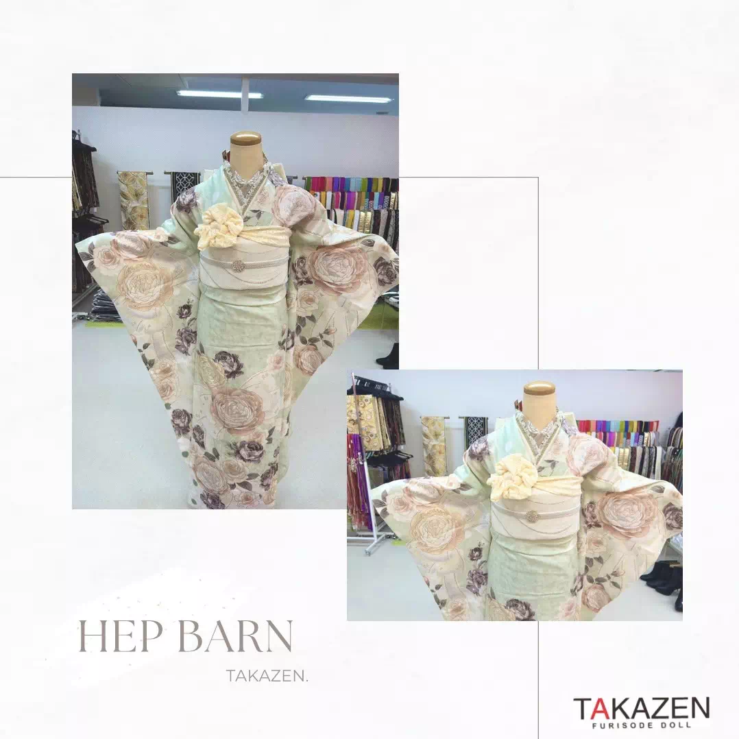TAKAZEN神戸店 成人式 振袖 イマドキ ヘップバーン ミントカラー かわいい フリル リボン