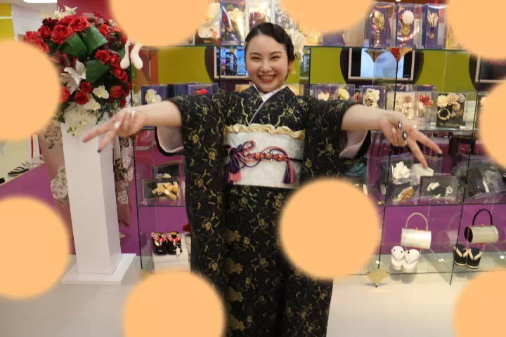 TAKAZEN神戸三宮店　前撮り撮影会　イマドキ　カワイイ　コディネート　振袖　レンタル　袴　　黒　レース　ヴィンテージ