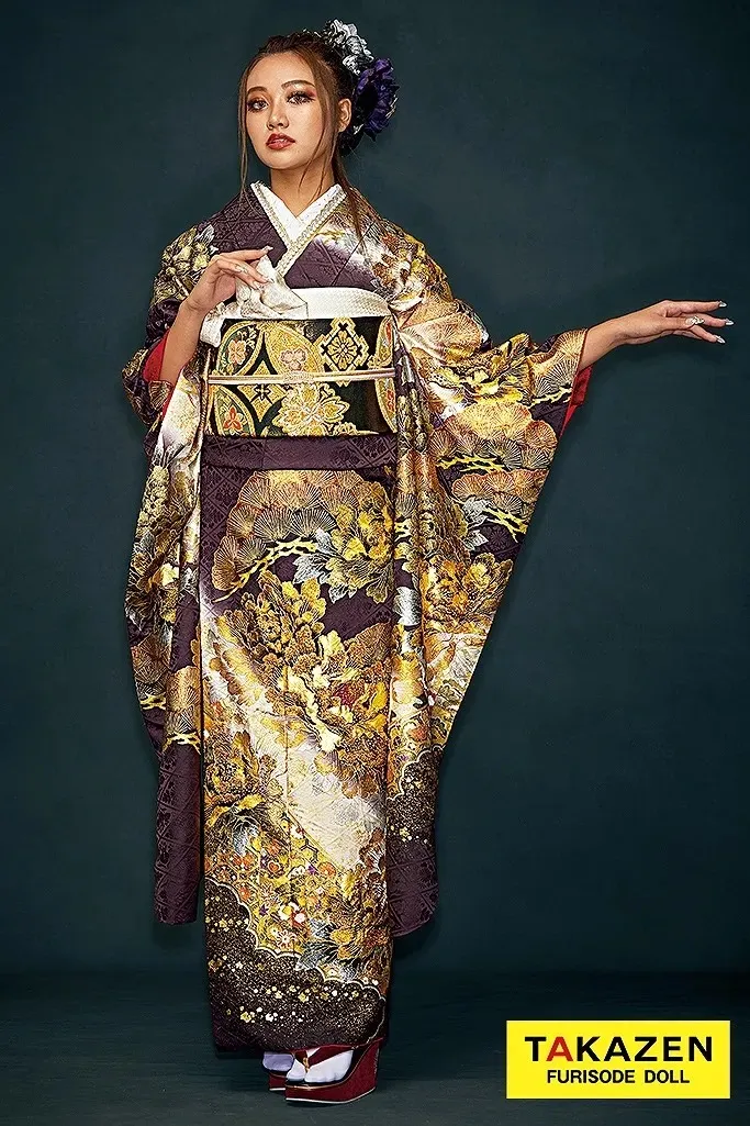 あずき色　金箔　振袖レンタル　奈良　橿原　かわいい　おしゃれ　個性派　かわいい　かっこいい　くすみ　イマドキ　