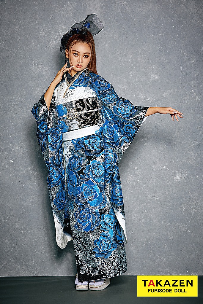 成人式 レンタル 振袖 可愛い 今どき 青色 ブルー 派手 キラキラ セクシー ラグジュアリー