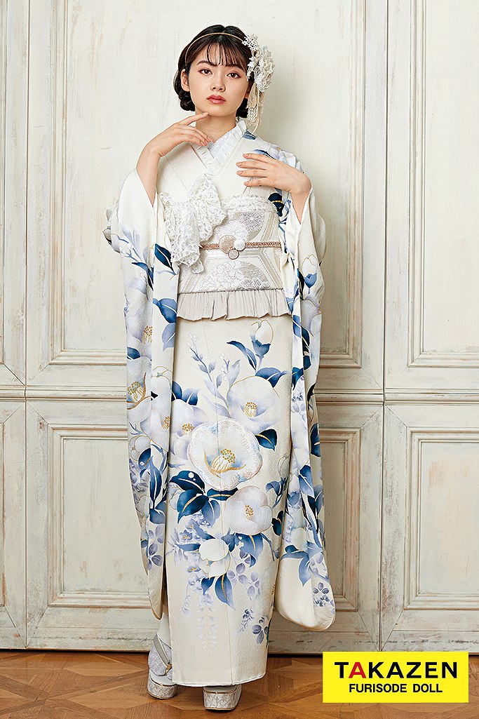 成人式 レンタル 振袖 可愛い 今どき 青色 ブルー 花 水色 淡い色 レトロ