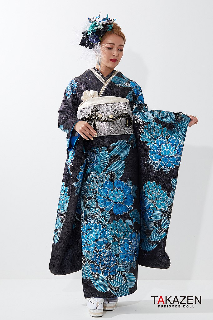 成人式 レンタル 振袖 可愛い 今どき 青色 ブルー 派手 キラキラ セクシー ラグジュアリー