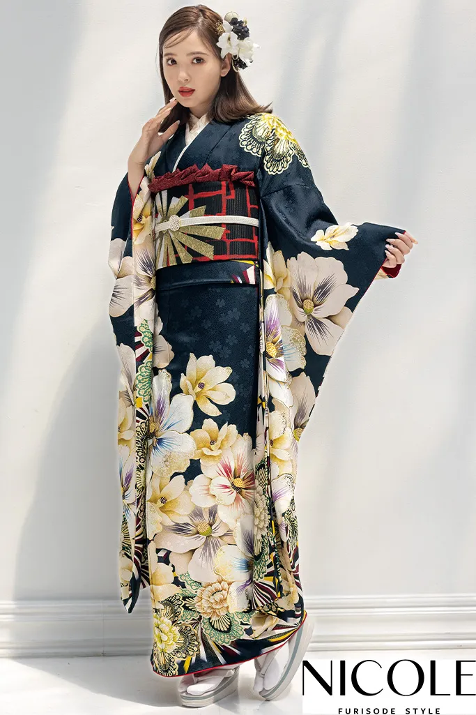 振袖レンタル 藤田ニコル にこるん ネイビー