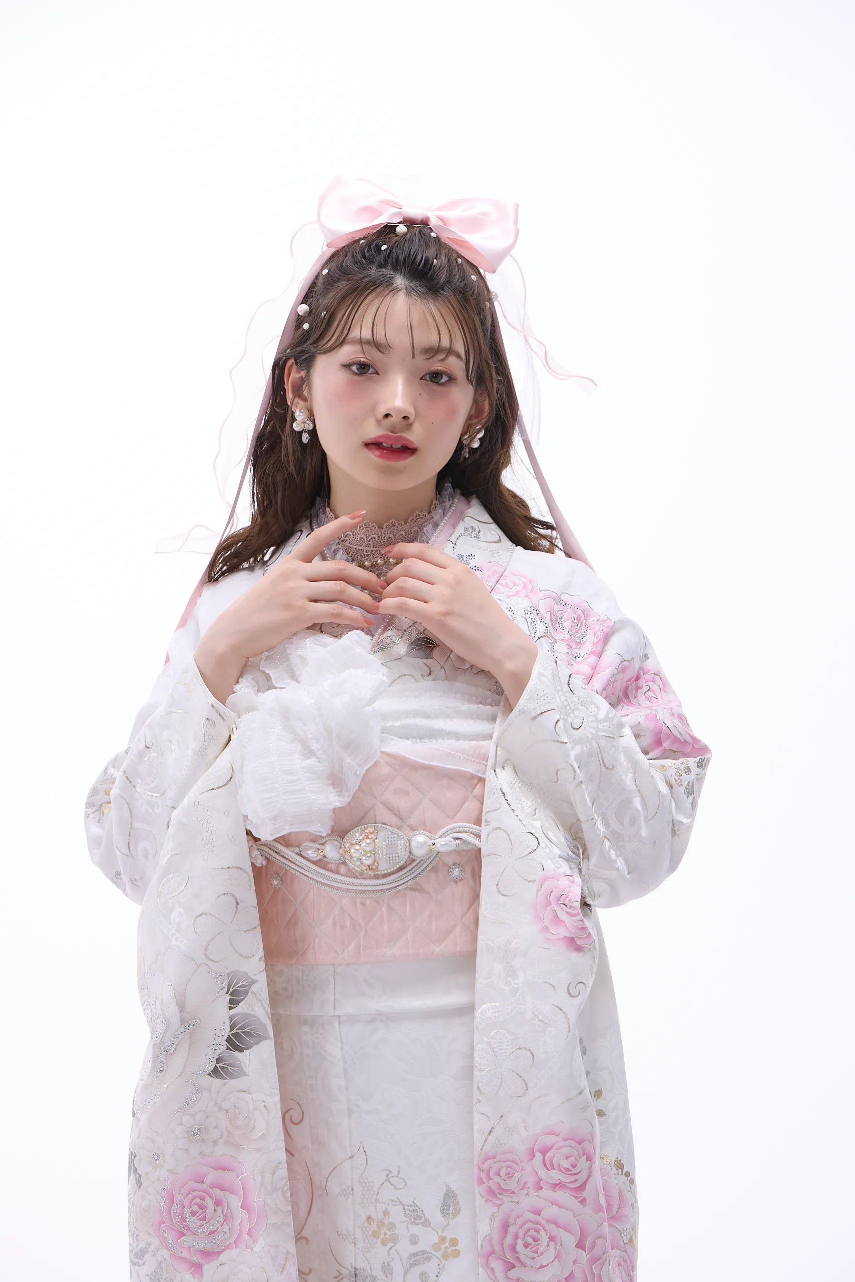 成人式振袖レンタル　ローズ　白ピンク　かわいい