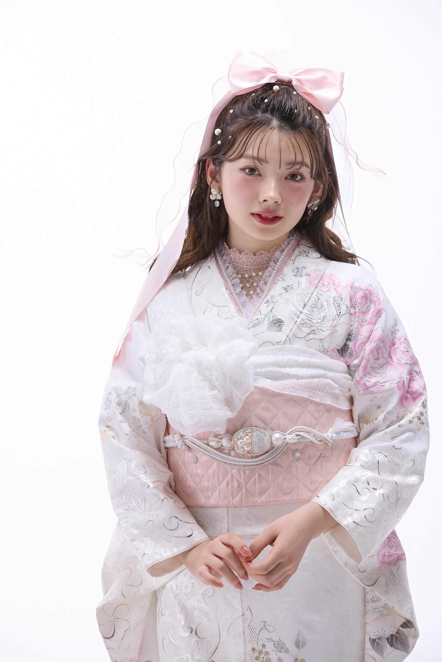 成人式振袖レンタル　ローズ　白ピンク　かわいい