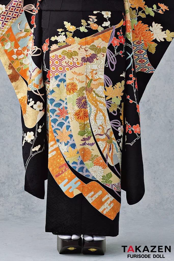 TAKAZENのレンタル振袖 最高級古典柄振袖　千總/最高級金彩刺繍手描京友禅　黒/金　几帳柄/鳳凰柄　上品　大人っぽい　綺麗　豪華　南琴奈【通販可】25054