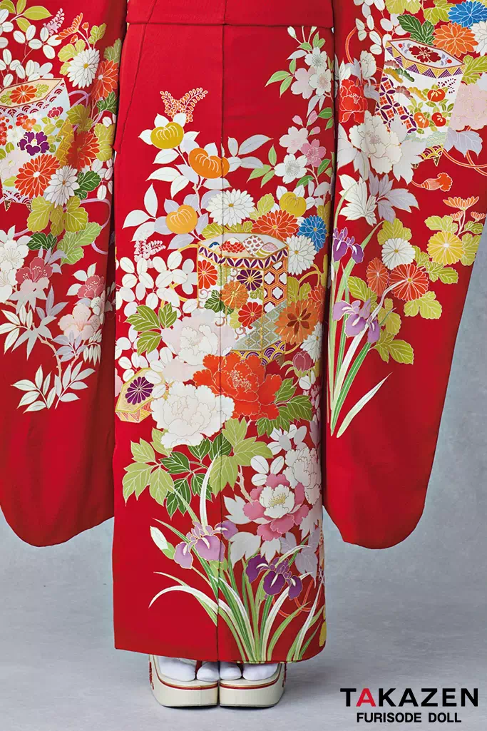 TAKAZENのレンタル振袖 最高級古典柄振袖　千總/最高級金彩刺繍手描京友禅　赤　貝桶柄　上品　綺麗　豪華　華やか　清楚　天翔天音【通販可】25055