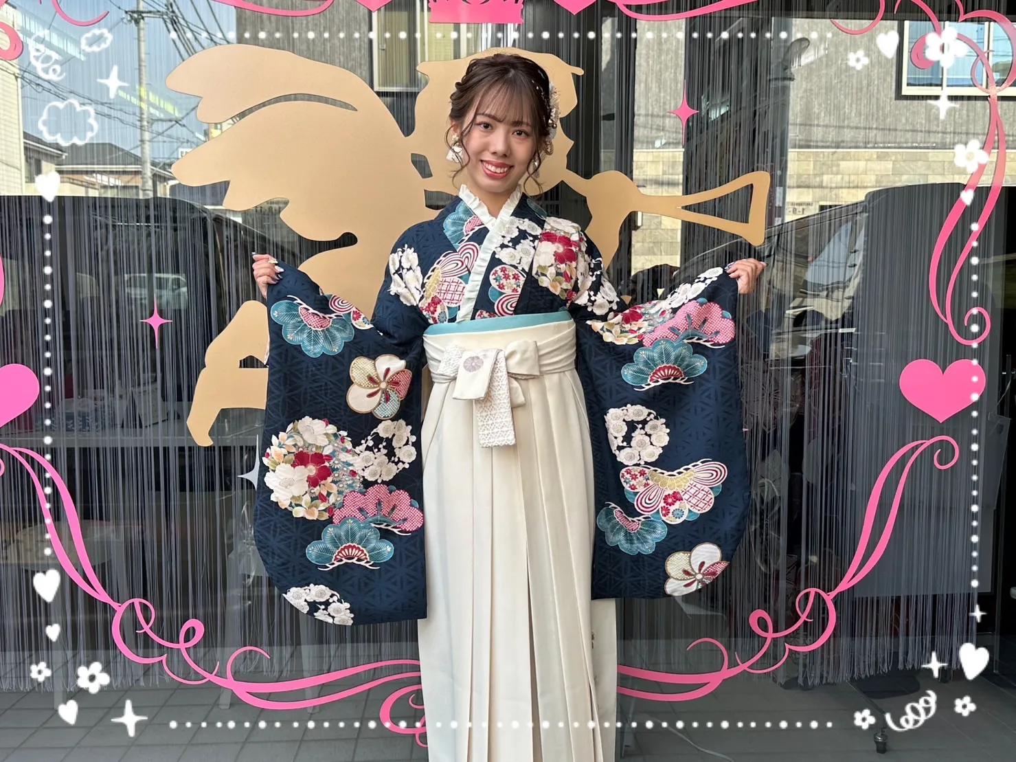 袴　前撮り　かわいい　人気　青　白　上品