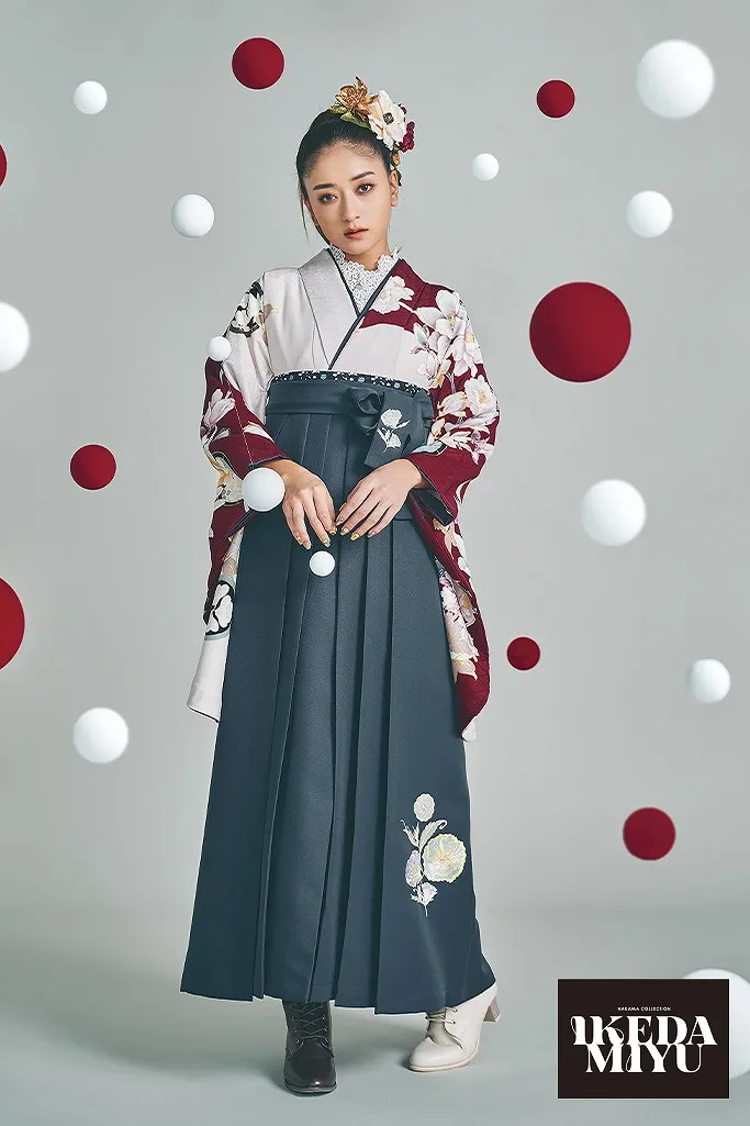 TAKAZENのレンタル袴 正統派古典　エンジ　椿柄　人と被らない　池田美優(みちょぱ)　ブーツスタイル【通販可】R25021