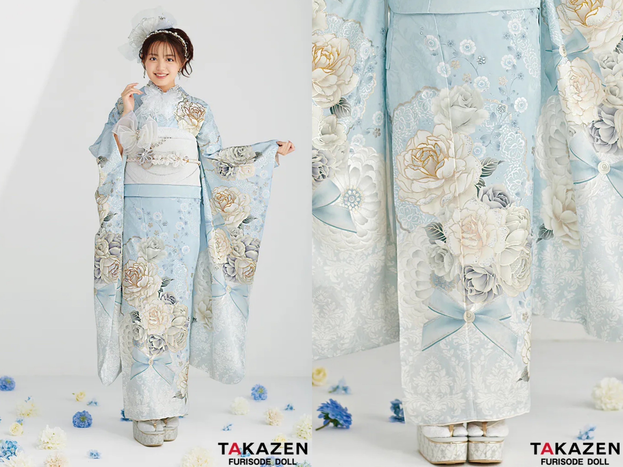 振袖　奈良　コスメカラー　ヘップバーン　ブルー　可愛い　オシャレ　白