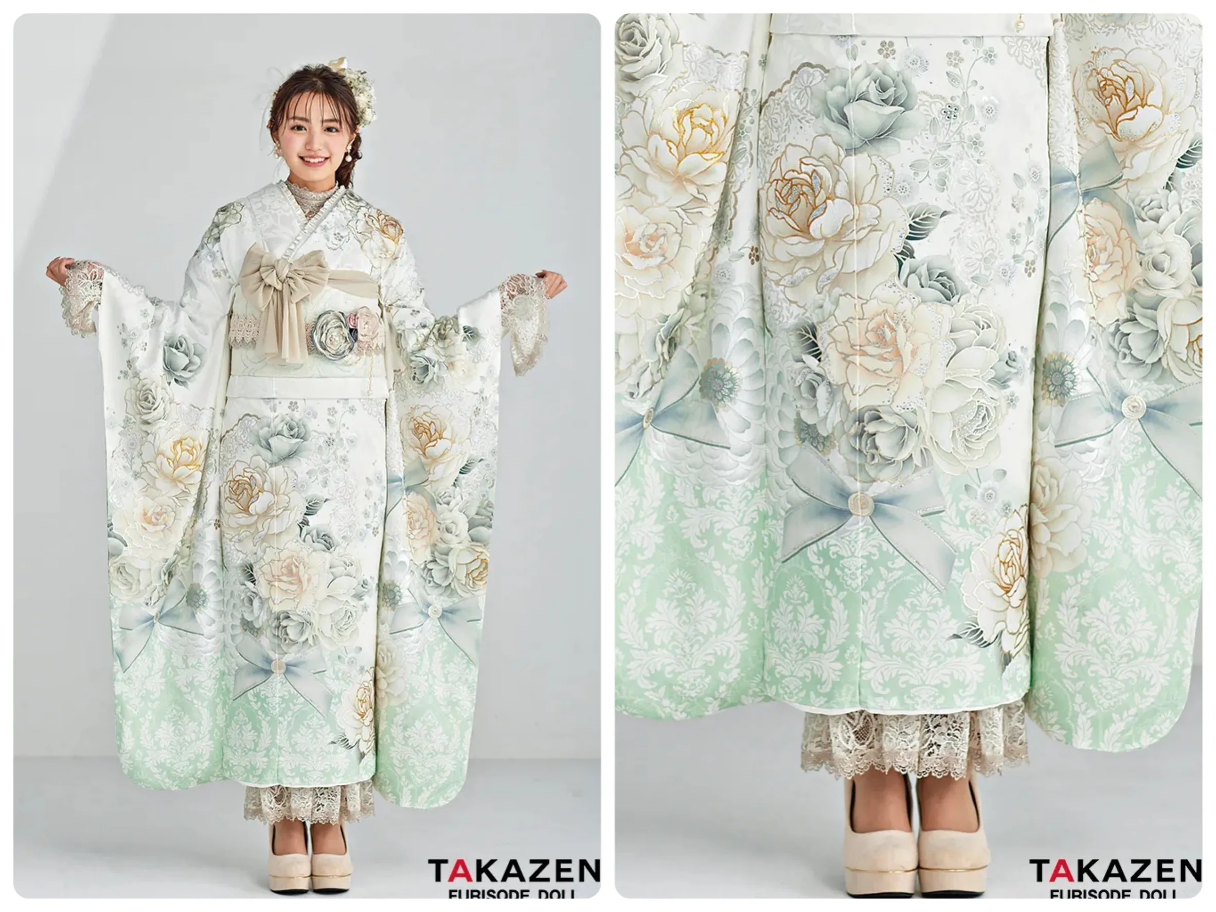振袖 レンタル 奈良 ヘップバーン グリーン コスメカラー かわいい オシャレ