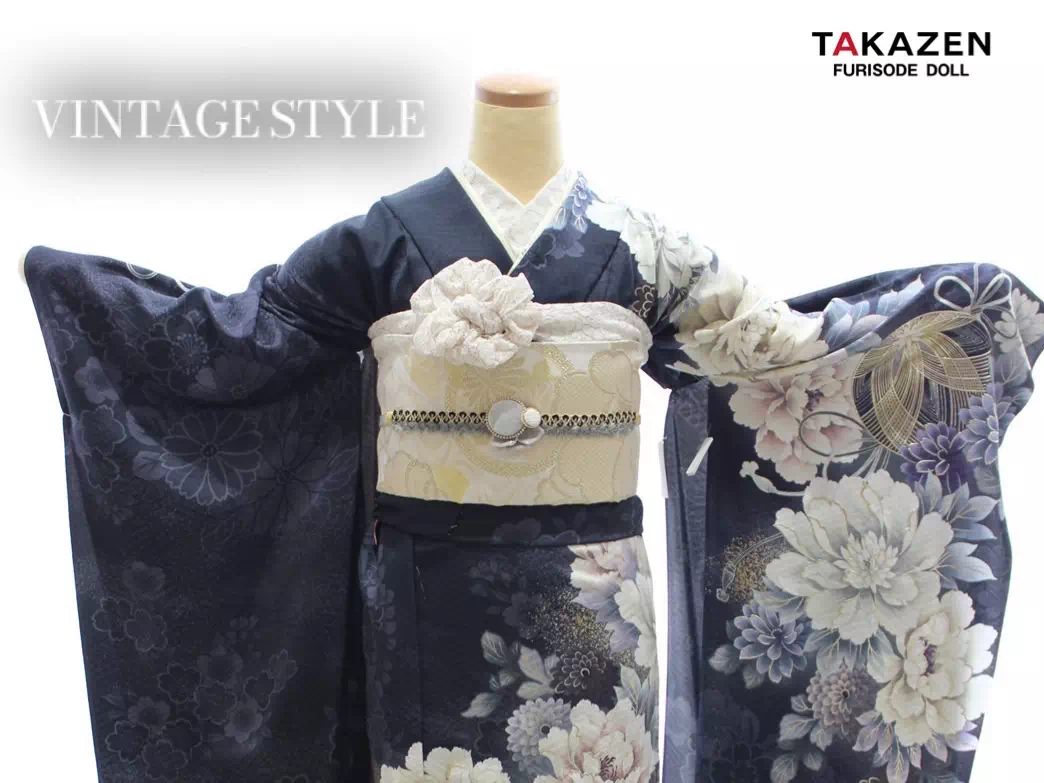 【TAKAZEN姫路店】♡1日 紺色で渋かっこいいお振袖に白の牡丹柄が入ったイマドキのお振袖のご紹介♡