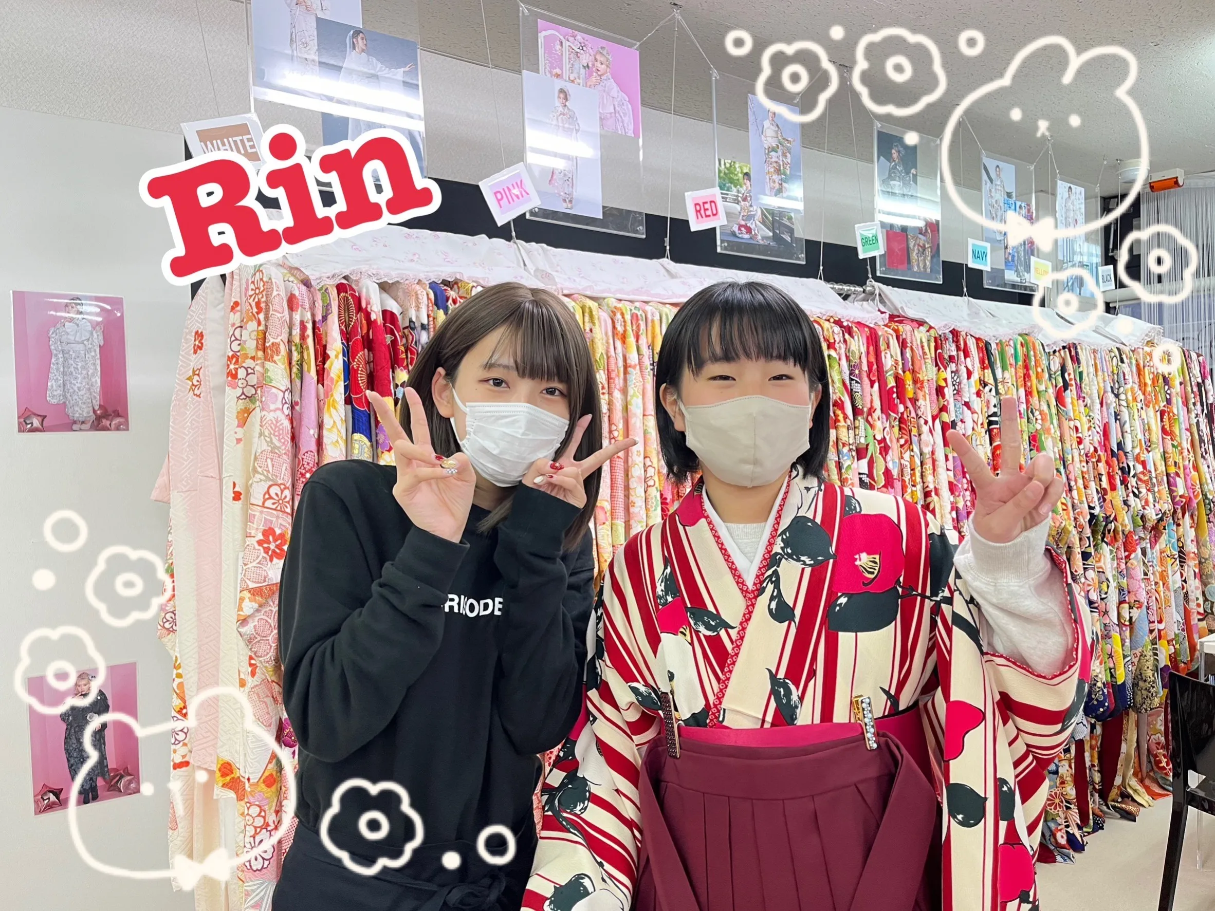 袴 レンタル 奈良 可愛い 赤 椿柄 ホワイト