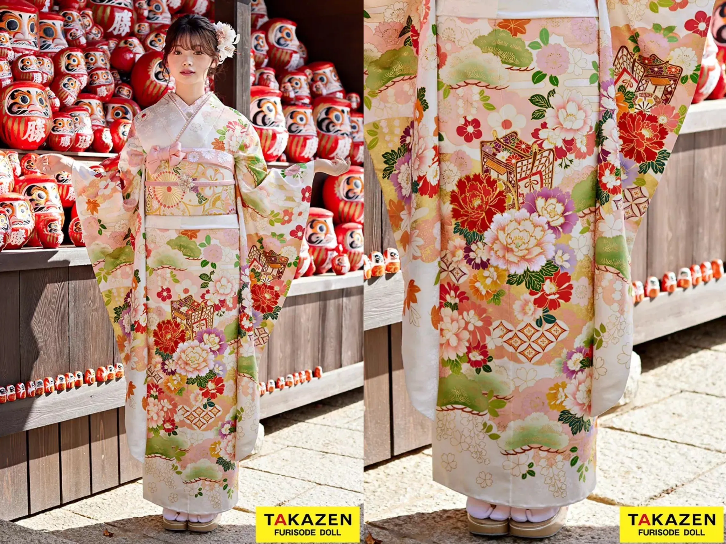 振袖安い レンタル 奈良 白 ピンク 御所車柄 牡丹柄 上品 綺麗 かわいい 清楚 柄小さめ