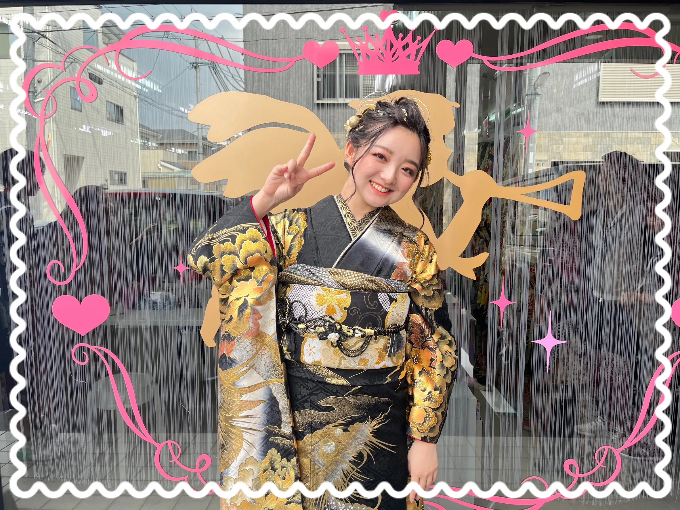 成人式　振袖　奈良　前撮り撮影会　ジャパンモード　黒/金(ゴールド)　本家龍柄　いかつい　派手　渋い　花魁風振袖(進撃のノア様着用)　キラキラスワロフスキー付き