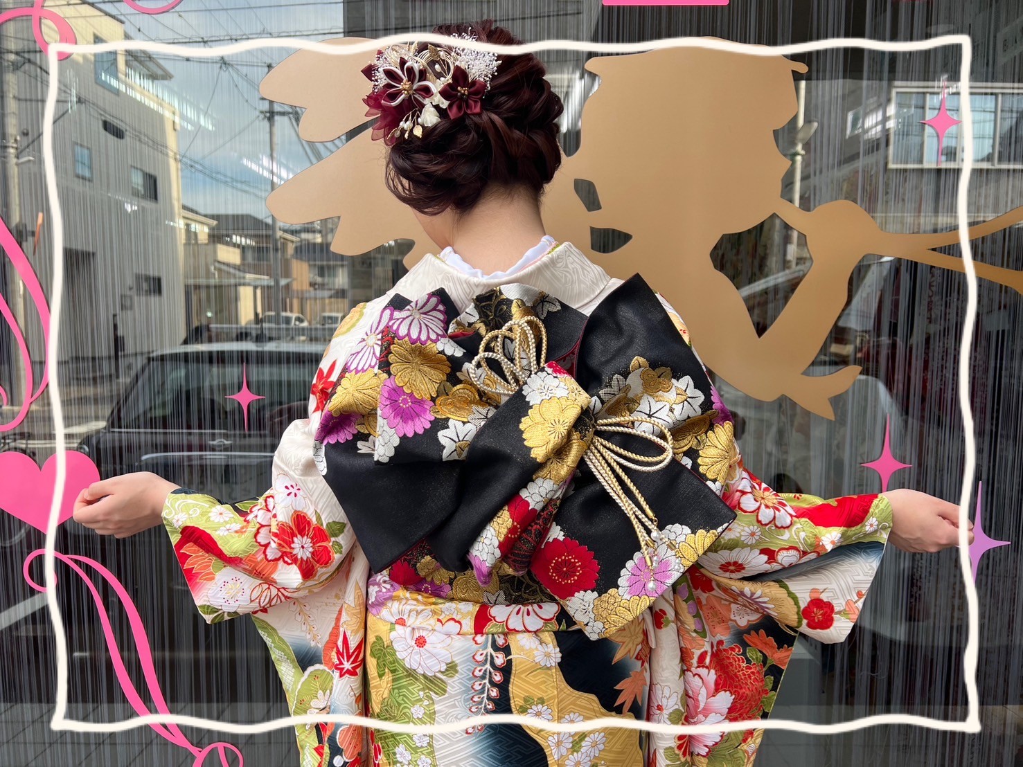 成人式 前撮り 奈良 古典 赤 白 花柄 可愛い