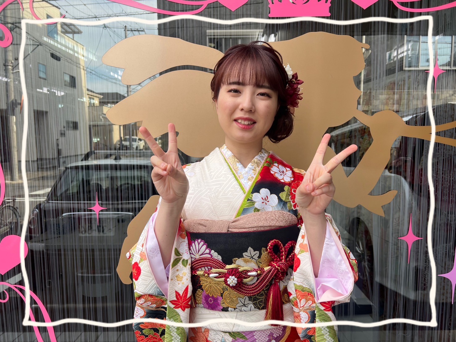 成人式 奈良 前撮り 古典 赤 白 花柄 可愛い